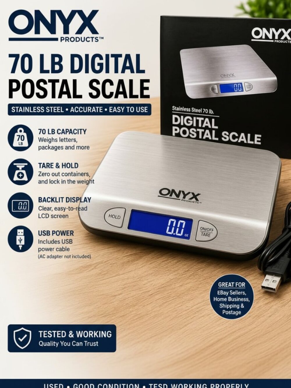 ONYX 70 lb Digital Postal Shipping Scale Stainless Steel USB Tested